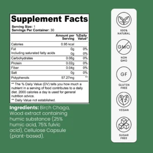 Supplement facts of Birch Chaga Microbiome Wellness Capsules (1)