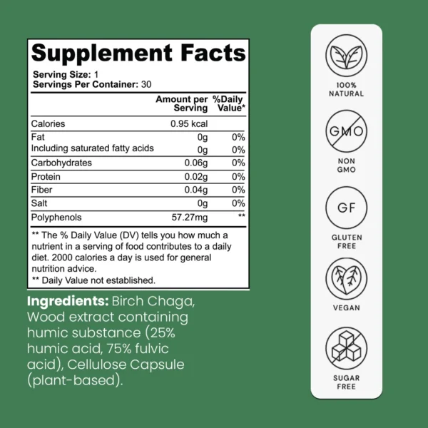 Supplement facts of Birch Chaga Microbiome Wellness Capsules (1)